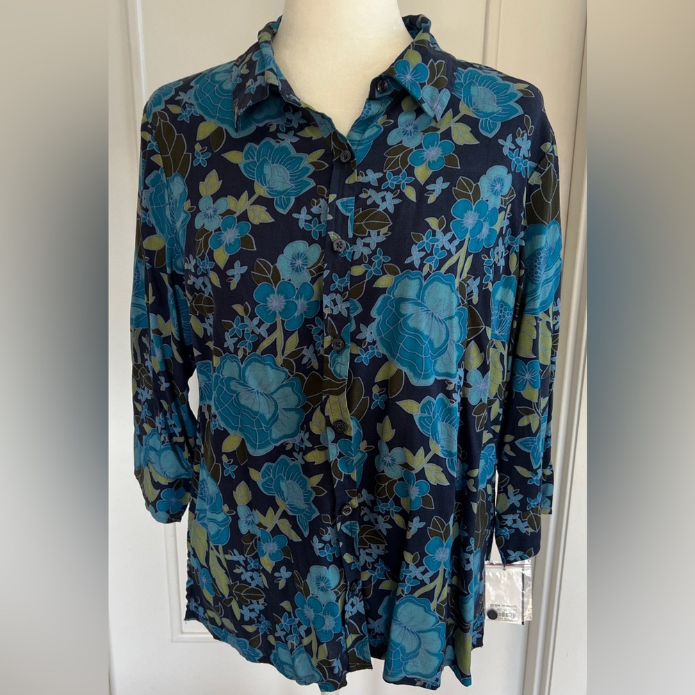 Croft & Barrow Blue and Green Floral Shirt